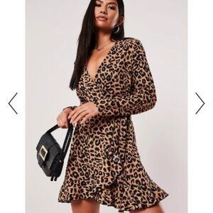 MISSGUIDED Cheetah Leopard Print Wrap Longsleeve Dress